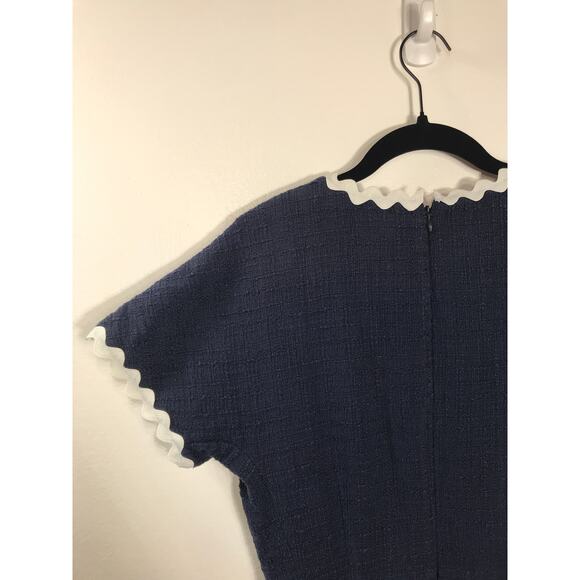 J. Crew Navy Tweed Dress Rickrack Scallop Trim Women's 4 Classic Office Business - Picture 7 of 13